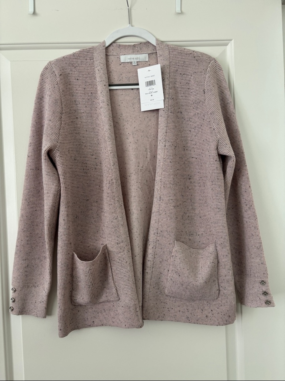 New! Verve ami open front cardigan, pale pink with flecks. Medium